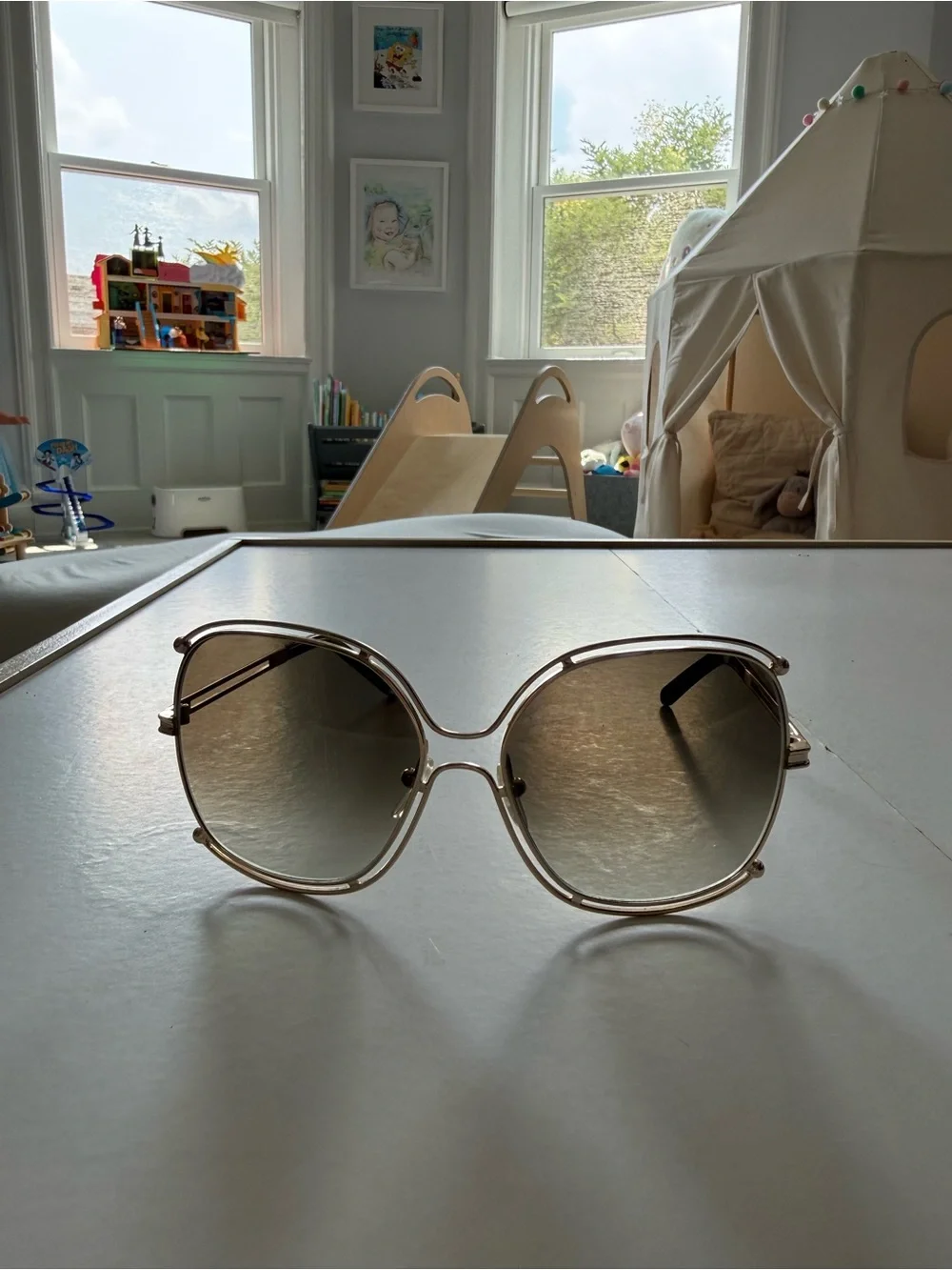 Gold Frame Oversized Women's Sunglasses - Brown Lenses